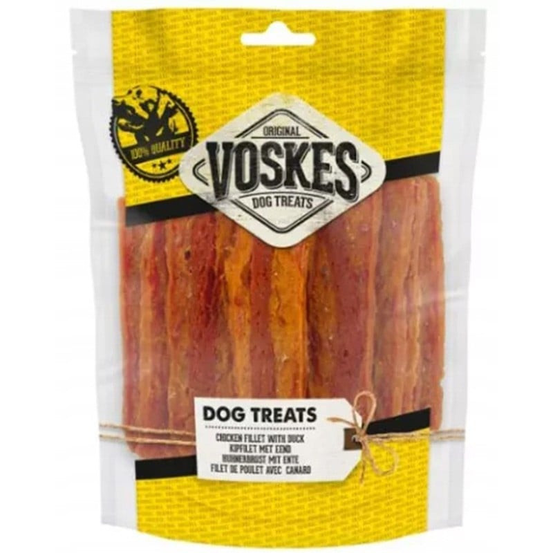 Voskes Chicken Fillet Strips With Duck - suszony filet dla psa z kurczaka i kaczki 400g