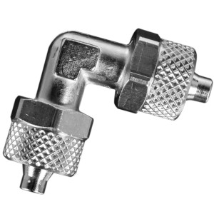 Kolanko metalowe z zaciskami na wężyk 6mm