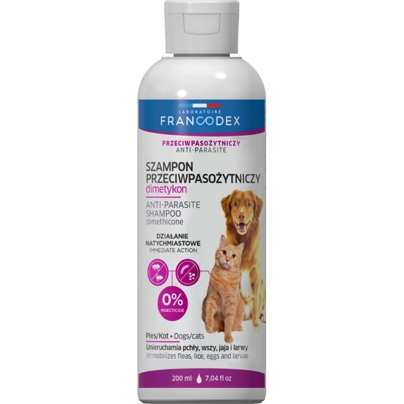 Francodex szampon dla psa i kota  - przeciw pasożytom z dimetykonem 200 ml