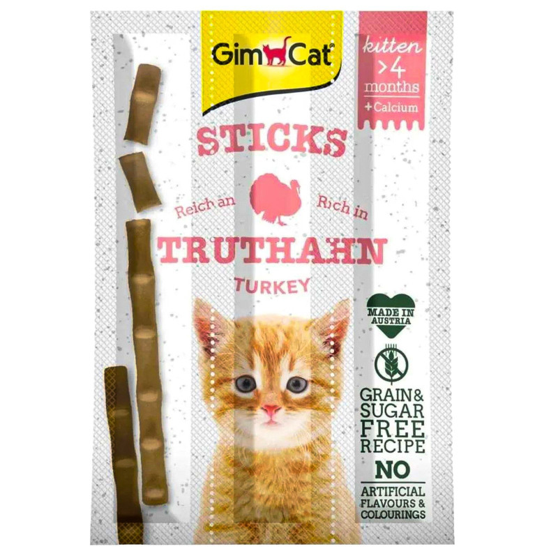 GimCat Sticks Kitten - kiełbaski indyk i wapno 3 sztuki